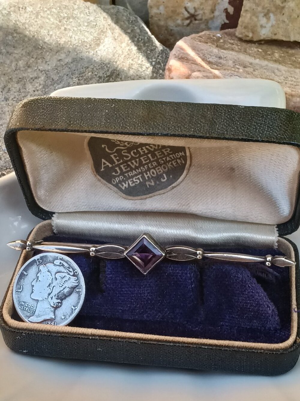 Circa 1920's Art Deco 800 Silver Bar Brooch